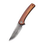 Civivi Mini Asticus Flipper Knife Cuibourtia Wood Handle (3.25" Black Hand Rubbed Damascus) - Image 3