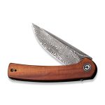 Civivi Mini Asticus Flipper Knife Cuibourtia Wood Handle (3.25" Black Hand Rubbed Damascus) - Image 6