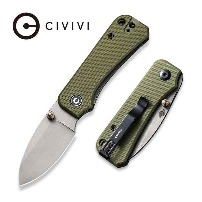 C19068S-5_BabyBanter_700x CIVIVI Baby Banter Thumb Stud Knife - Green G10 Handle (2.34" Gray Stonewashed Nitro-V) C 19068S-5 - Image 1