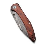 CIVIVI Hadros Thumb Stud Knife - Cuibourtia Wood Handle (3.35" Black Hand Rubbed Damascus) C 20004-DS1 - Image 6
