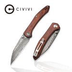 CIVIVI Hadros Thumb Stud Knife - Cuibourtia Wood Handle (3.35" Black Hand Rubbed Damascus) C 20004-DS1