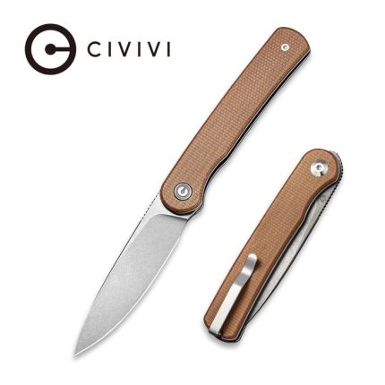 Civivi Stylum Front Flipper / Slip Joint Knife - Brown Micarta Handle (2.96'' Gray Stonewashed 10Cr15CoMoV) - UK FRIENDLY CARRY KNIFE - C20010B-A