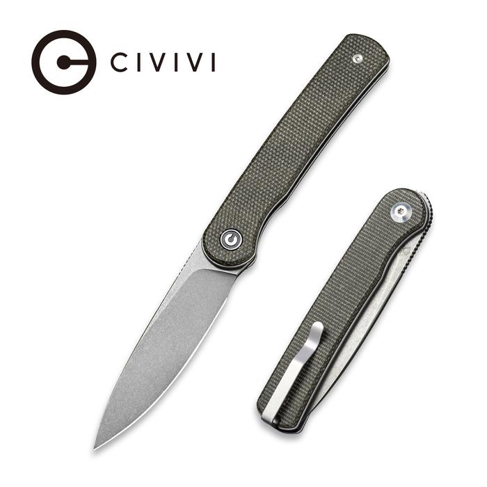 C20010B-C__Stylum_3b64fd27-485e-4124-a7bf-7c81bd77b1cc_700x CIVIVI Stylum Front Flipper / Slip Joint Knife - Dark Green Micarta Handle (2.96'' Gray Stonewashed 10Cr15CoMoV) - UK FRIENDLY CARRY KNIFE - C20010B-C - Image 1