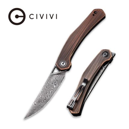 Civivi Lazar Front Flipper Knife Black Hand Rubbed Copper Handle (3.31" Black Hand Rubbed Damascus) C20013-DS1