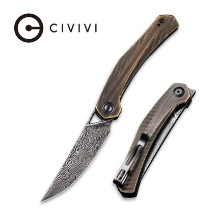 CIVIVI Lazar Front Flipper Knife C20013-DS2 - Black Hand Rubbed Brass Handle (3.31" Black Hand Rubbed Damascus) C 20013-DS2
