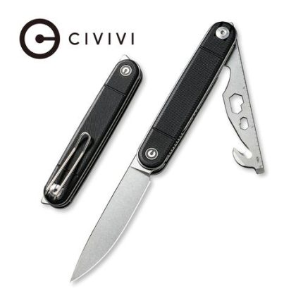 CIVIVI Crit Front Flipper Knife With Multi-Tool Black G10 Handle (3.18" Stonewashed Nitro-V) C 20014F-1