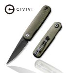 CIVIVI Lumi Front Flipper Knife Green Micarta Handle (2.56" Black Stonewashed 14C28N) C20024-1