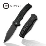 CIVIVI Cogent Pocket Knife with Button Lock and Flipper Opener Black G10 handle (3.47" Black Stonewashed 14C28N) C 20038D-1