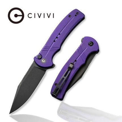 CIVIVI Cogent Pocket Knife with Button Lock and Flipper Opener Purple G10 handle (3.47" Black Stonewashed 14C28N) C 20038D-2