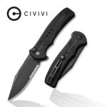 CIVIVI Cogent Pocket Knife with Button Lock and Flipper Opener - Black G10 handle (3.47" Black Stonewashed 14C28N With Half Serrated) C 20038E-1