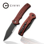 CIVIVI Cogent Pocket Knife with Button Lock and Flipper Opener C20038E-2 - Burgundy G10 handle (3.47" Black Stonewashed 14C28N With Half Serrated) C 20038E-2