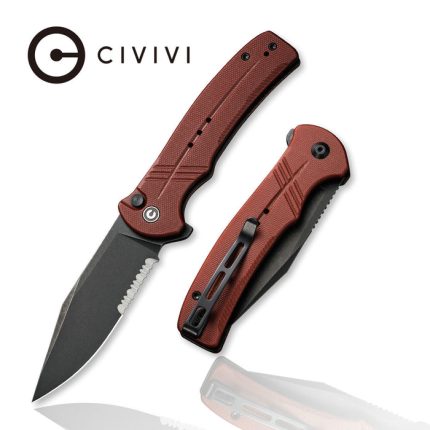 CIVIVI Cogent Pocket Knife with Button Lock and Flipper Opener C20038E-2 - Burgundy G10 handle (3.47" Black Stonewashed 14C28N With Half Serrated) C 20038E-2