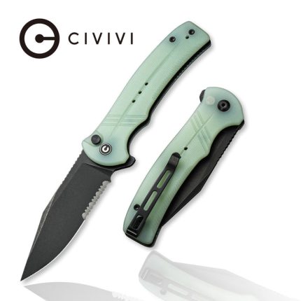 CIVIVI Cogent Pocket Knife with Button Lock and Flipper Opener - Natural G10 Handle (3.47" Black Stonewashed 14C28N With Half Serrated) C 20038E-3