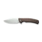 CIVIVI Sinisys Flipper Knife Brown Burlap Micarta Presentation With Plain Steel Lock Side Handle (3.7" Silver Bead Blasted 14C28N) C20039-2 - Image 3