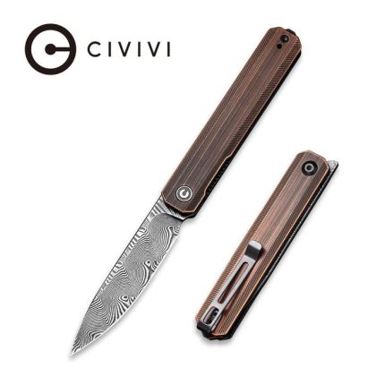 Civivi Exarch Front Flipper Knife - Black Hand Rubbed Copper Handle (3.22'' Black Hand Rubbed Damascus) C 2003DS-2