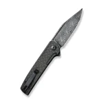 CIVIVI Cachet Flipper Knife Diamond Patterned Black Steel Handle With Dark Green Canvas Micarta Inlay (3.48" Black Hand Rubbed Damascus) C20041B-DS1 - Image 9