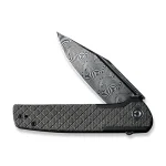 CIVIVI Cachet Flipper Knife Diamond Patterned Black Steel Handle With Dark Green Canvas Micarta Inlay (3.48" Black Hand Rubbed Damascus) C20041B-DS1 - Image 7