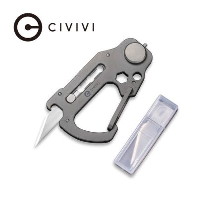 CIVIVI Polymorph Carabiner Keychain Multi-Tool - Gray Titanium (Plain 9Cr18MoV Utility Blade With Extra 3PCS 9Cr18MoV Blades) C20045-1- UK FRIENDLY CARRY KNIFE