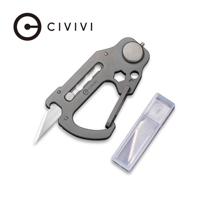 C20045-1_Polymorph_f80af3b2-51ee-4c46-87f2-4095d5716e1b_700x CIVIVI Polymorph Carabiner Keychain Multi-Tool - Gray Titanium (Plain 9Cr18MoV Utility Blade With Extra 3PCS 9Cr18MoV Blades) C20045-1- UK FRIENDLY CARRY KNIFE - Image 1