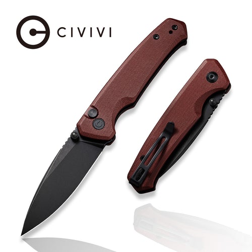 C20076-2_Altus_500x CIVIVI Altus Pocket Knife with Button Lock and Flipper Opener Burgundy G10 Handle (2.97" Black Stonewashed Nitro-V) C 20076-2 - Image 1