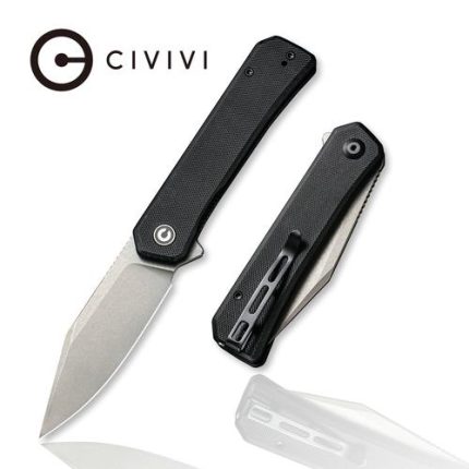 CIVIVI Relic Flipper Knife Black G10 Handle (3.48" Gray Stonewashed Nitro-V) C 20077B-1
