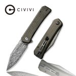 CIVIVI Relic Flipper Knife - Dark Green Micarta Handle (3.48" Black Hand Rubbed Damascus) C 20077B-DS1