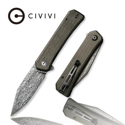 CIVIVI Relic Flipper Knife - Dark Green Micarta Handle (3.48" Black Hand Rubbed Damascus) C 20077B-DS1