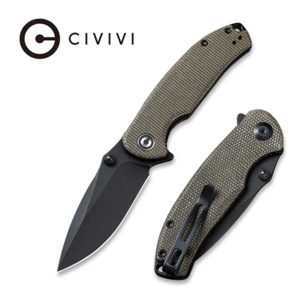 CIVIVI Pintail Flipper Knife - Dark Green Micarta Handle (2.98" Black Stonewashed CPM S35VN) C 2020C