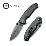 CIVIVI Pintail Flipper Knife - Twill Carbon Fiber Overlay On Black G10 Handle (2.98" Black Hand Rubbed Damascus Blade) C 2020DS-1