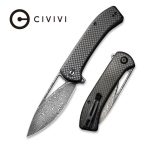 Riffle Flipper Knife Dark Twill Carbon Fiber Overlay On Black G10 Handle (3.46" Black Hand Rubbed Damascus) C2024DS-1