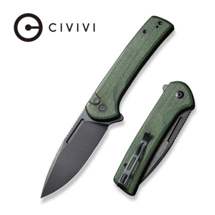 CIVIVI Conspirator Pocket Knife with Button Lock and Flipper Opener Green Micarta Handle (3.47'' Black Stonewashed Nitro-V) C21006-2