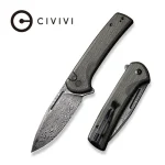 CIVIVI Conspirator Pocket Knife with Button Lock and Flipper Opener Dark Green Micarta Handle (3.47'' Black Hand Rubbed Damascus) C21006-DS1