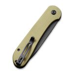 CIVIVI Button Lock Elementum - Olive Micarta Handle (3.47" Black Stonewashed 14C28N) C 2103B - Image 3