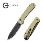 CIVIVI Button Lock Elementum - Olive Micarta Handle (3.47" Black Stonewashed 14C28N) C 2103B