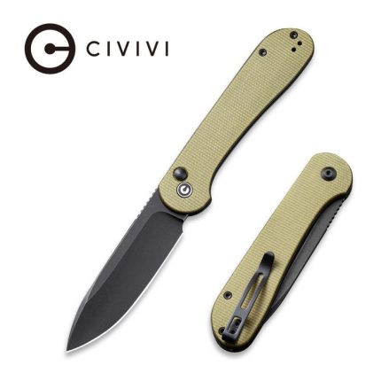 CIVIVI Button Lock Elementum - Olive Micarta Handle (3.47" Black Stonewashed 14C28N) C 2103B