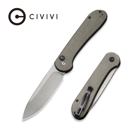 CIVIVI Button Lock Elementum - Dark Green Micarta Handle (3.47" Gray Stonewashed 14C28N) C 2103C