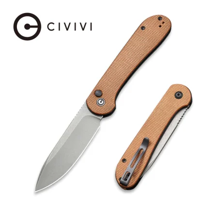 CIVIVI Button Lock Elementum - Brown Micarta Handle (3.47" Black Stonewashed 14C28N) C 2103D