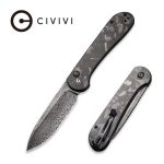 CIVIVI Button Lock Elementum - Marble Carbon Fiber Black Handle (3.47" Black Hand Rubbed Damascus) C 2103DS-3