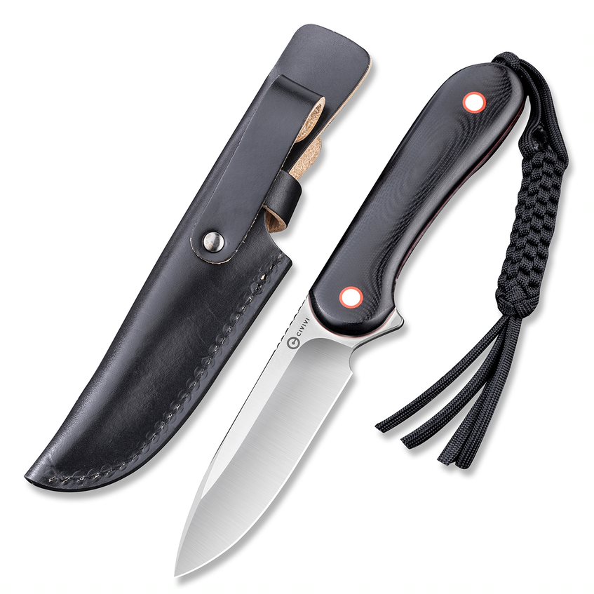 C2104A_Fixed Blade Elementum (4) Civivi Fixed Blade Elementum - Black / Red G10 Contoured Handle (3.98" Satin Finished 10Cr15CoMoV) C 2104A - Image 1