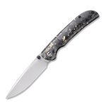 Civivi Imperium Front Flipper / Thumb Studs Knife - Shredded Carbon Fiber And Golden Shred In Clear Resin Contoured Handle (3.47" Stonewashed Nitro-V) C2106A - Image 4