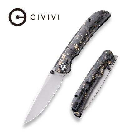 Civivi Imperium Front Flipper / Thumb Studs Knife - Shredded Carbon Fiber And Golden Shred In Clear Resin Contoured Handle (3.47" Stonewashed Nitro-V) C2106A