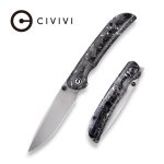 Civivi Imperium Front Flipper / Thumb Studs Knife - Shredded Carbon Fiber And Silvery Shred In Clear Resin Contoured Handle (3.47" Stonewashed Nitro-V) C2106B