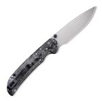 Civivi Imperium Front Flipper / Thumb Studs Knife - Shredded Carbon Fiber And Silvery Shred In Clear Resin Contoured Handle (3.47" Stonewashed Nitro-V) C2106B - Image 4