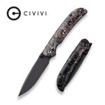 Civivi Imperium Front Flipper / Thumb Studs Knife - Shredded Carbon Fiber And Copper Shred In Clear Resin Contoured Handle (3.47" Black Stonewashed) C2106C