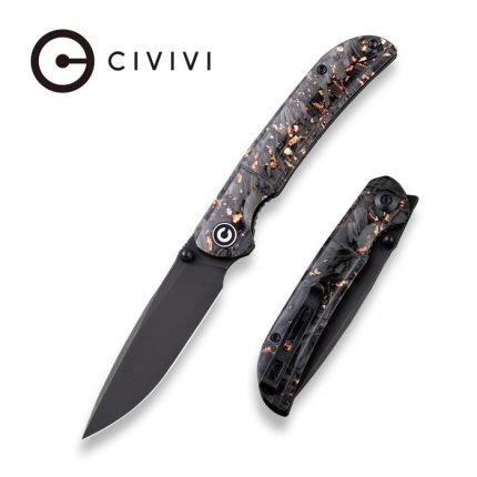 Civivi Imperium Front Flipper / Thumb Studs Knife - Shredded Carbon Fiber And Copper Shred In Clear Resin Contoured Handle (3.47" Black Stonewashed) C2106C