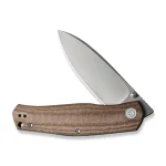 CIVIVI Sokoke Front Flipper And Thumb Stud Knife Brown Linen Micarta Handle (3.35" Silver Bead Blasted 14C28N Blade) C22007-3 - Image 5