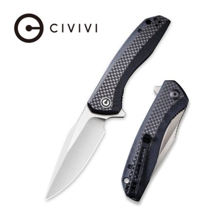 Baklash Flipper Knife Black G10 with Carbon Fiber Overlay Handle (3.5'' Satin 9Cr18MoV) C 801D