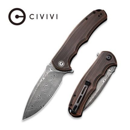 Civivi Praxis Flipper Knife Black Hand Rubbed Copper Handle (3.74" Black Hand Rubbed Damascus Blade) C803DS-3