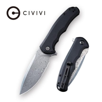 CIVIVI Praxis Flipper Knife - Black G10 Handle (3.75'' Damascus) C 803DS