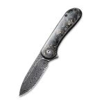 Civivi Elementum Flipper Knife Shredded Carbon Fiber And Golden Shred In Clear Resin Contoured Handle (2.96" Black Hand Rubbed Damascus) C907C-DS1 - Image 3